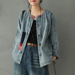 cambioprcaribe Patchwork Washed O-Neck Collar Jacket