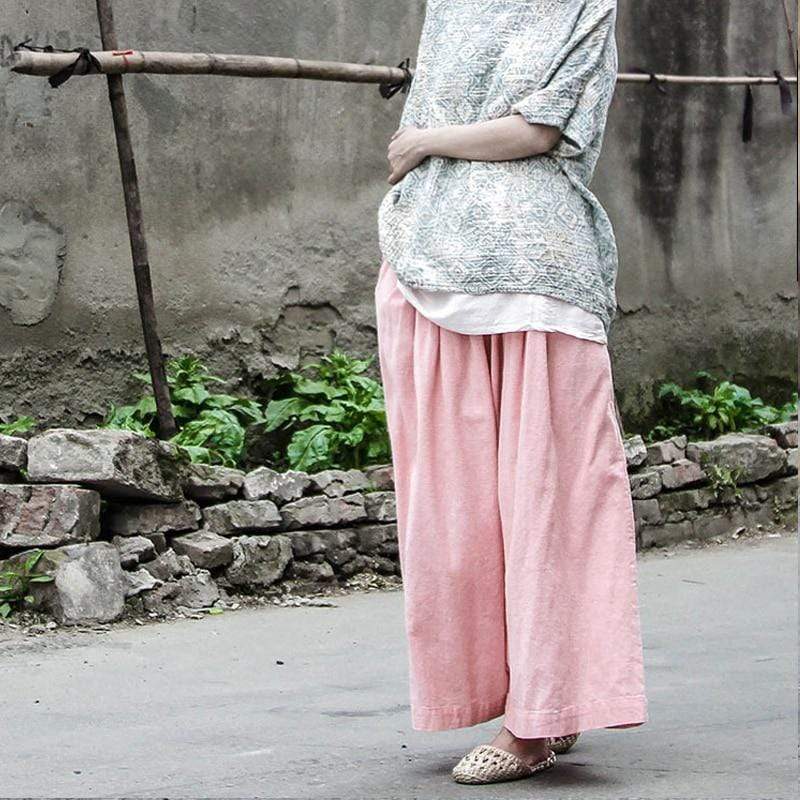 cambioprcaribe Pink Cotton Linen Palazzo Pants