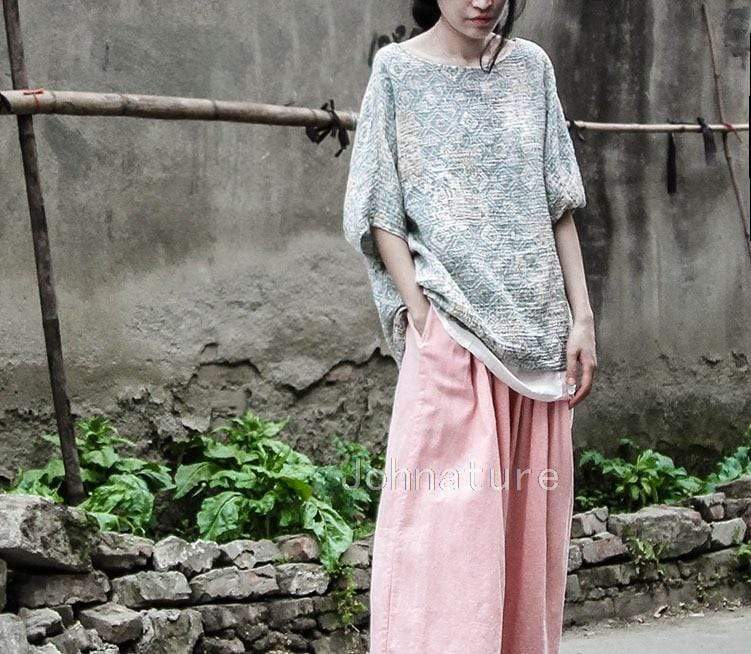 cambioprcaribe Pink Cotton Linen Palazzo Pants