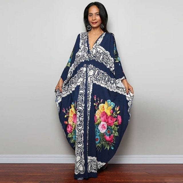 Pura Vida Navy Floral Kaftan Dress