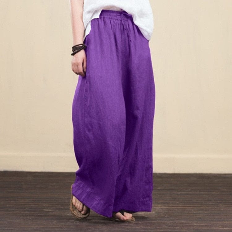 cambioprcaribe Purple / 5XL / Lithuania  Wide Leg Cotton Linen Pants