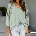 cambioprcaribe shirts S / Green Boho Chic V Neck Floral Lace Blouse