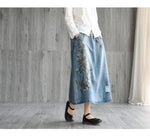 cambioprcaribe Skirts Rhea Embroidered Floral Denim Skirt