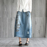 cambioprcaribe Skirts Rhea Embroidered Floral Denim Skirt