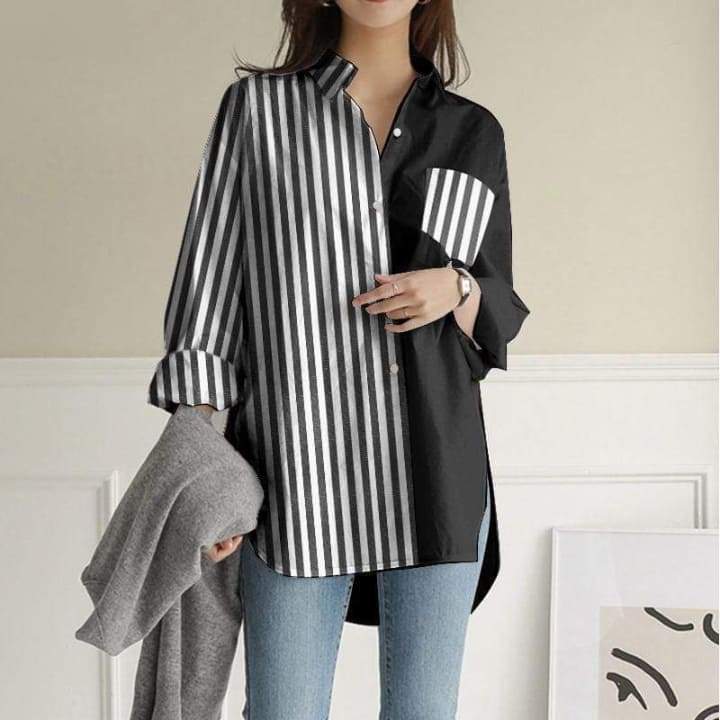 Striped Korean Patchwork Shirt