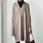 cambioprcaribe Sweater Dresses Khaki / One Size Averi V-neck Sweater Midi Dress