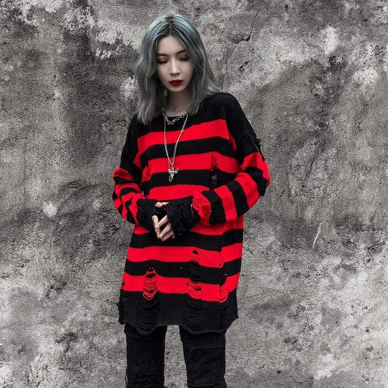 Black & Red Striped Knitted Sweater