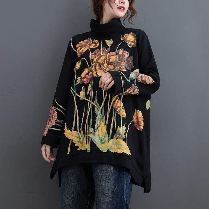 Abstract Flowers Turtleneck Sweater