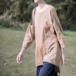 cambioprcaribe Tops Irregular Length Cotton Linen T-shirt | Lotus