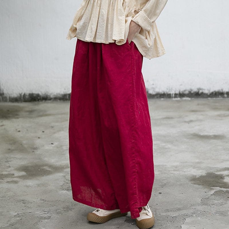 cambioprcaribe Vibrant Red Cotton Linen Palazzo Pants