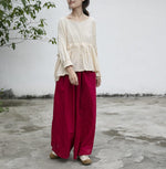 cambioprcaribe Vibrant Red Cotton Linen Palazzo Pants