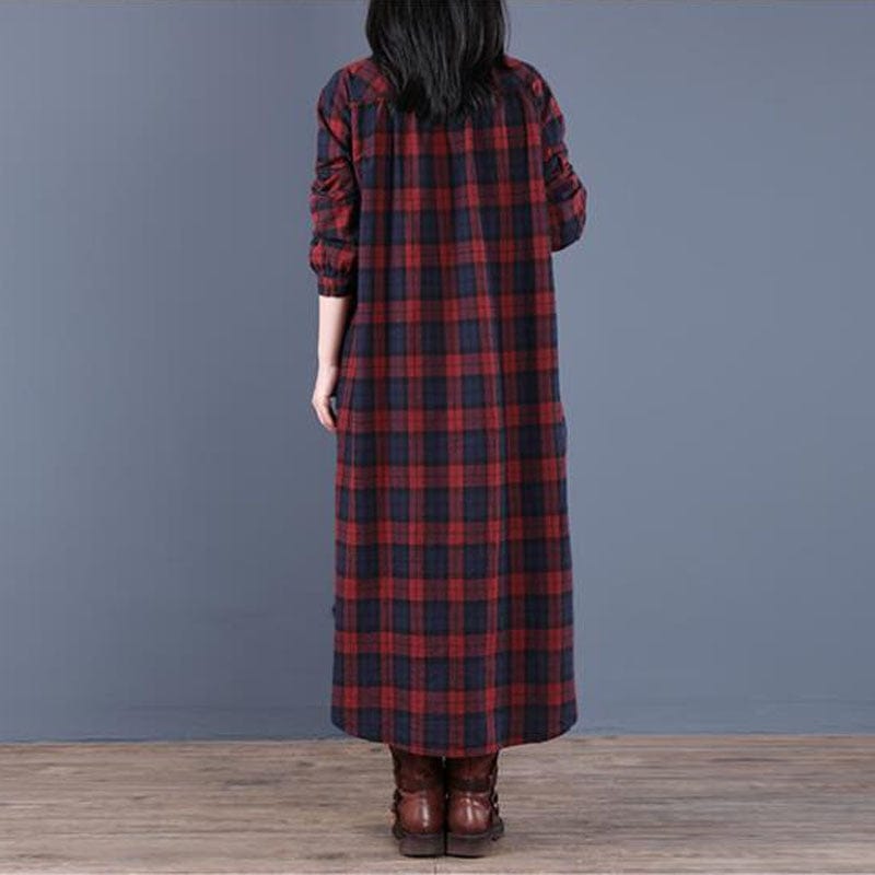 cambioprcaribe Vintage Loose Cotton Plaid Dress