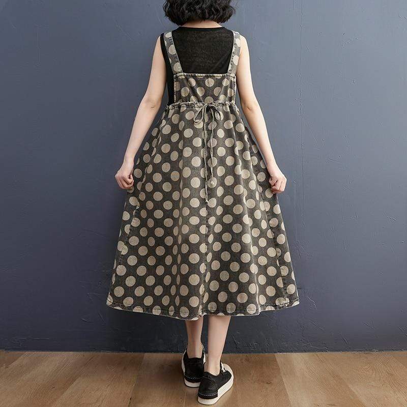 cambioprcaribe Vintage Polka Dots Denim Overall Dress