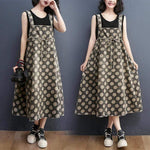 cambioprcaribe Vintage Polka Dots Denim Overall Dress