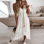 cambioprcaribe White / S Asymmetric Spaghetti Strap Lace Dress