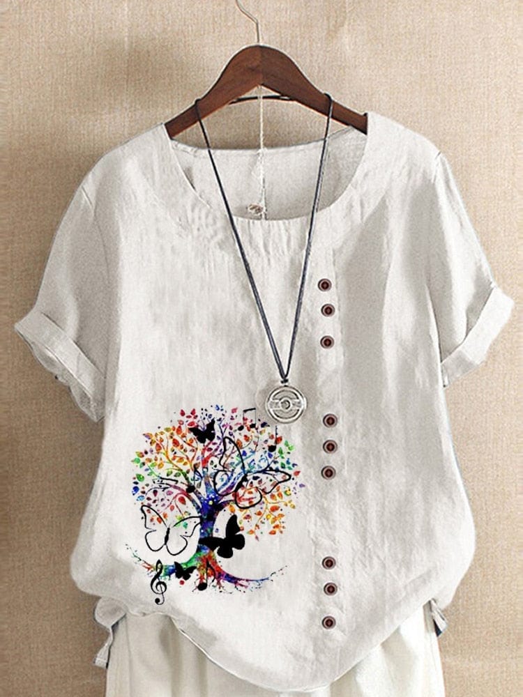 cambioprcaribe white / S Jania Tree Printed O-Neck Blouse