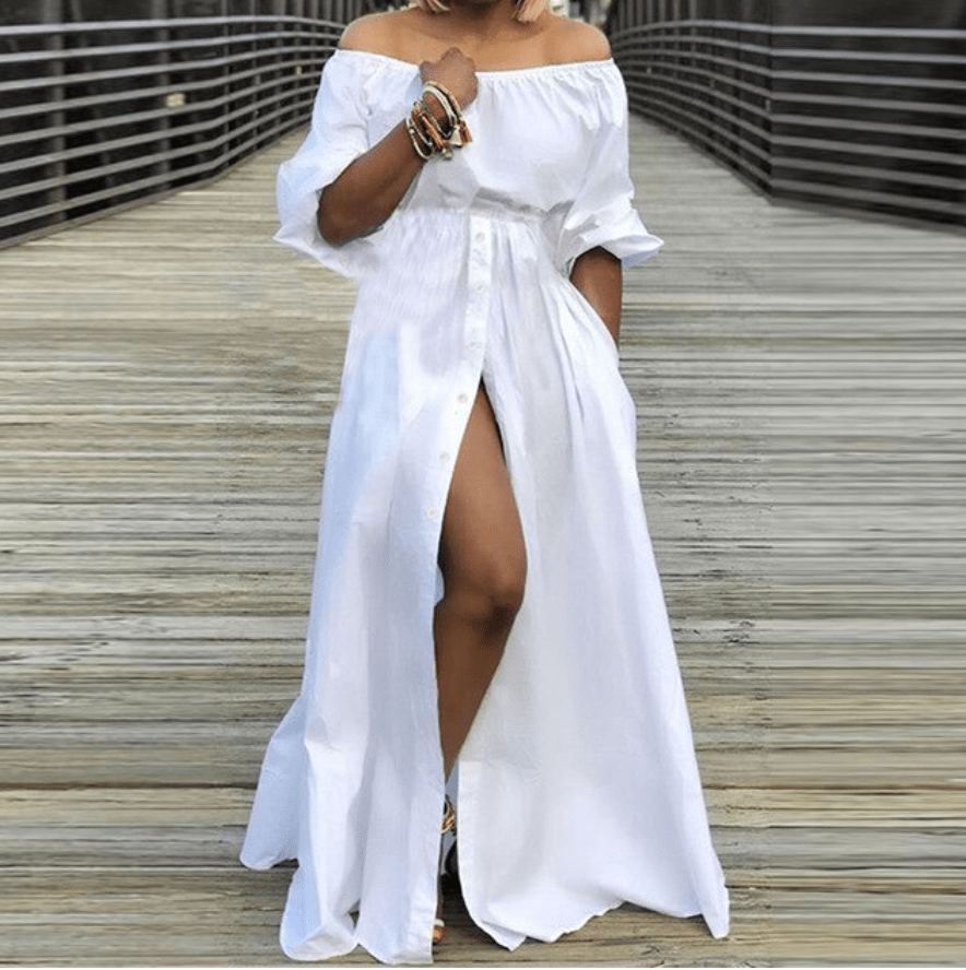 Off Shoulder High Split Maxi Dress