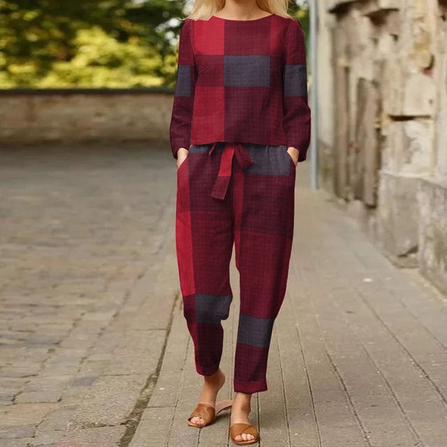 cambioprcaribe Wine Red / L Lucia Long Sleeve top + Trousers 2 Piece set | OOTD