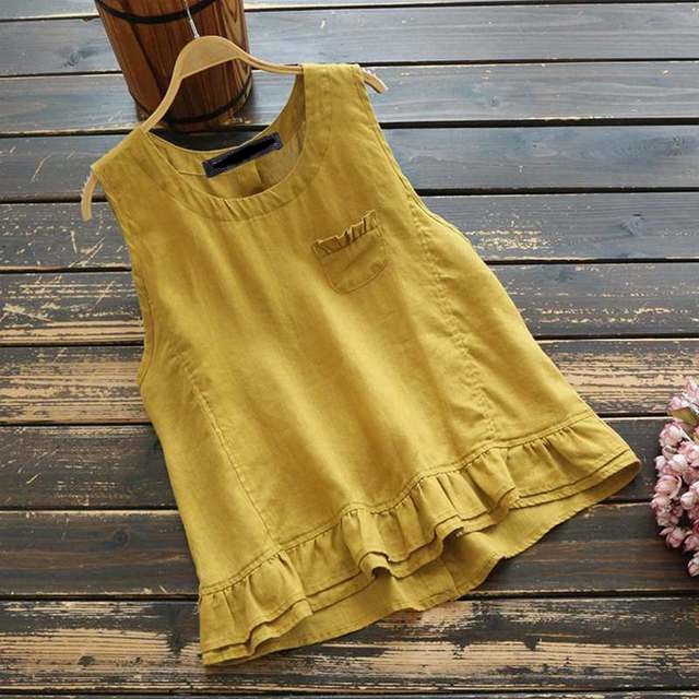 cambioprcaribe Yellow / L karin Bohemian Cotton Linen Tank Top