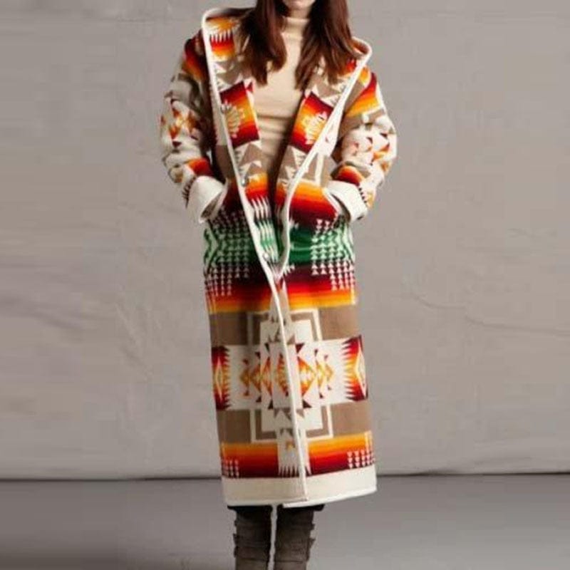 cambioprcaribe YELLOW / S Boho Printed Hooded Long Coat