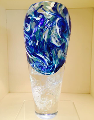 hand blown glass waterfall paperweight vase with ash