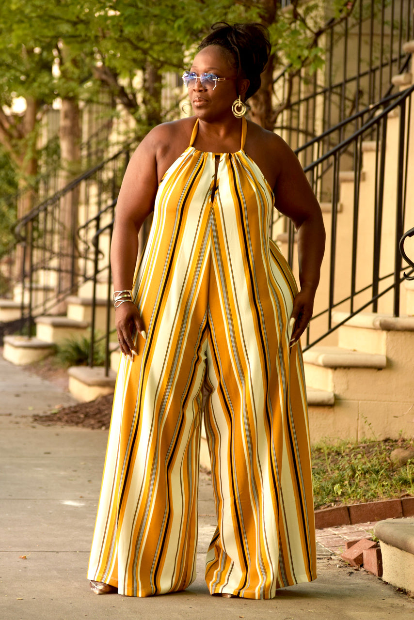 Vertical Stripe Halter Jumper (S-2XL)
