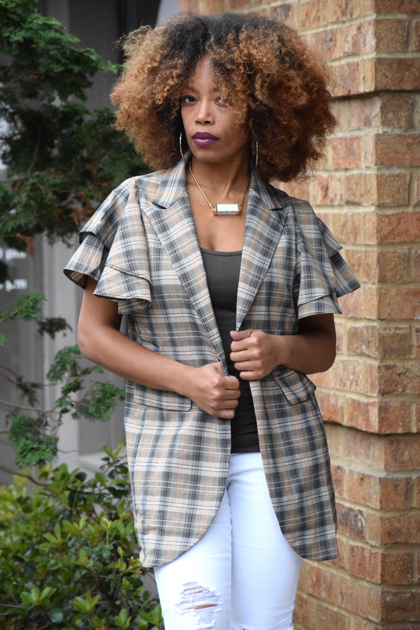 Plaid Ruffle Boyfriend Blazer