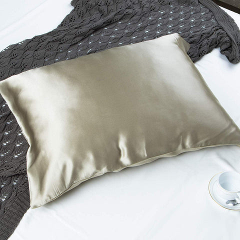 100% Mulberry Silk Queen Size Pillowcase, Both Side 19 Momme Silk, for Hair and Skin, with Hidden Zipper, 1pc, Taupe