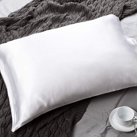 100% Mulberry Silk Queen Size Pillowcase, Both Side 19 Momme Silk, for Hair and Skin, with Hidden Zipper, 1pc, White