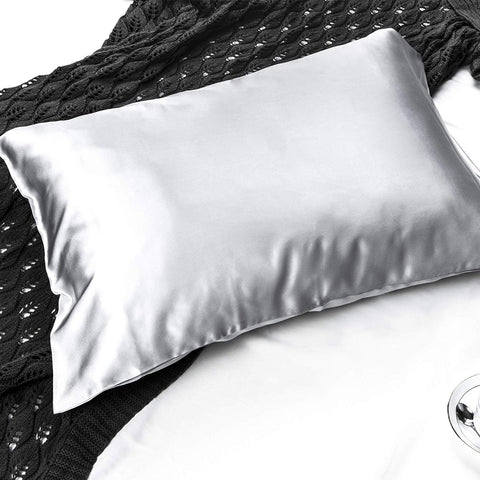 100% Mulberry Silk Queen Size Pillowcase, Both Side 19 Momme Silk, for Hair and Skin, with Hidden Zipper, 1pc, Silver Grey