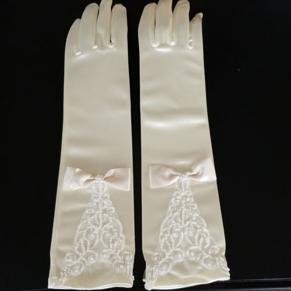 cream elbow length gloves