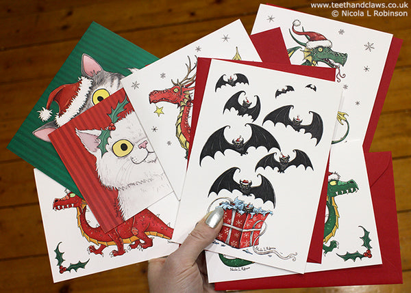 Alternative Christmas Cards - Dragons, Cats and Gothic Bats - © Nicola L Robinson www.teethandclaws.co.uk