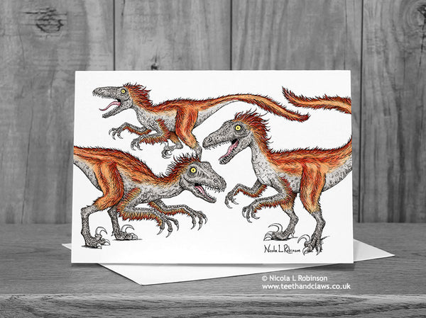 Deinonychus Dinosaur Greeting Card © Nicola L Robinson  | Teeth and Claws