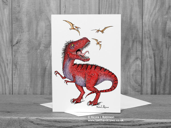 T Rex Dinosaur Greeting Card © Nicola L Robinson  | Teeth and Claws