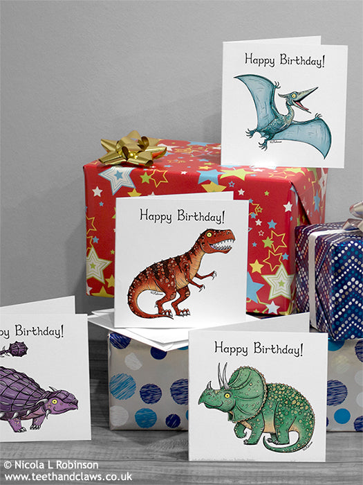 Dinosaur Birthday cards © Nicola L Robinson www.teethandclaws.co.uk
