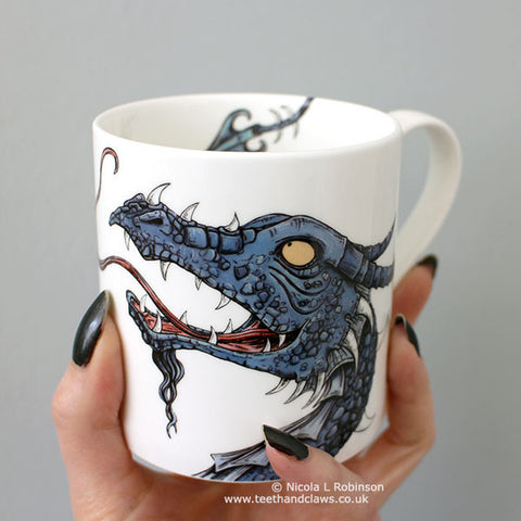 Dragon Mugs. Dragon gifts UK by Nicola L Robinson www.teethandclaws.co.uk English Fine Bone China Dragon Mugs now in stock