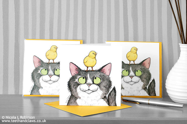 Cat and Chick Easter Cards by Nicola L Robinson