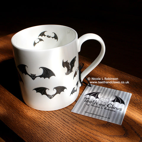 Bat Mug. Gothic Bat gifts UK by Nicola L Robinson www.teethandclaws.co.uk English Fine Bone China, Unique Gift.