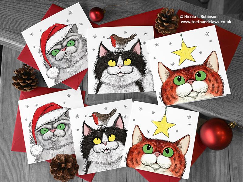 Cat Christmas Card © Nicola L Robinson | Teeth and Claws www.teethandclaws.co.uk