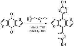 Synthesis of bis-2-ethylhexylthiophene-benzodithiophene using benzodithiophene as starting material