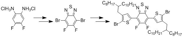 synthesis of pce11 monomer difluoro-dibromobenzothiadiazole,  bis-bromo-octyldodecylthiophenyl-difluorobenzothiadiazole