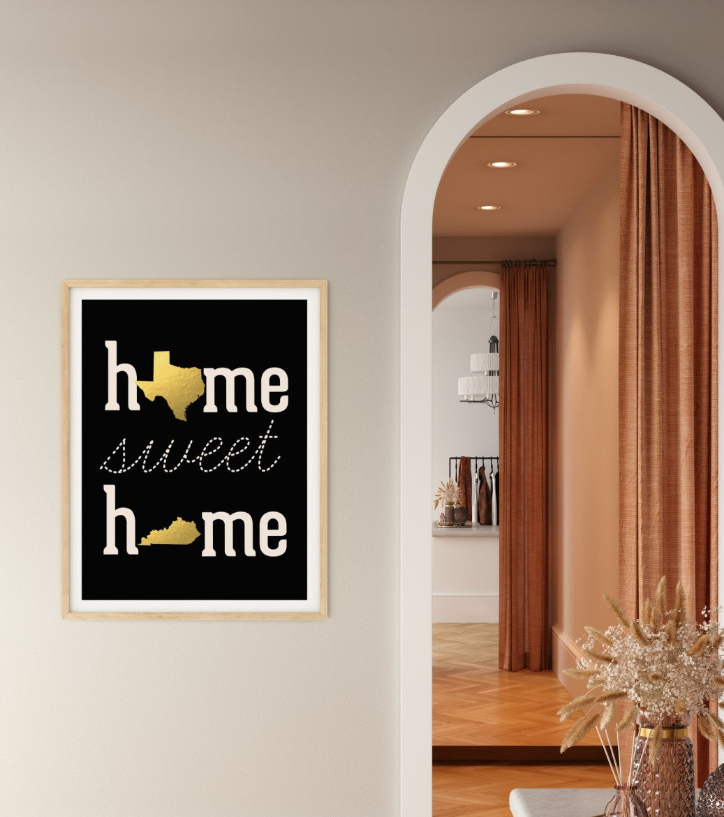 Home Sweet Home Prints or Canvas with Gold States. Pick your states or countries and send them to your loved ones as a gift this christmas