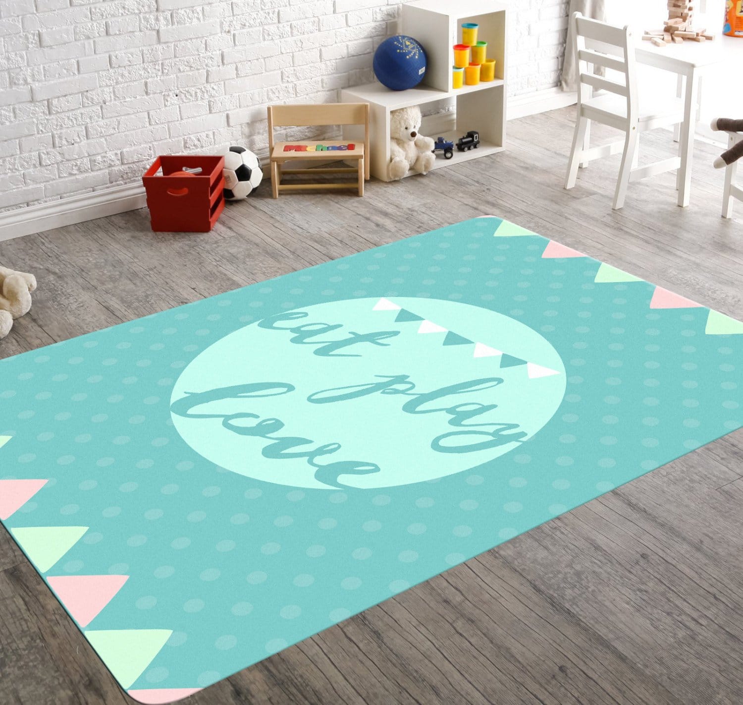 Eat Play Love, Playroom Rug, Kids Room Rugs, Turquoise Rug