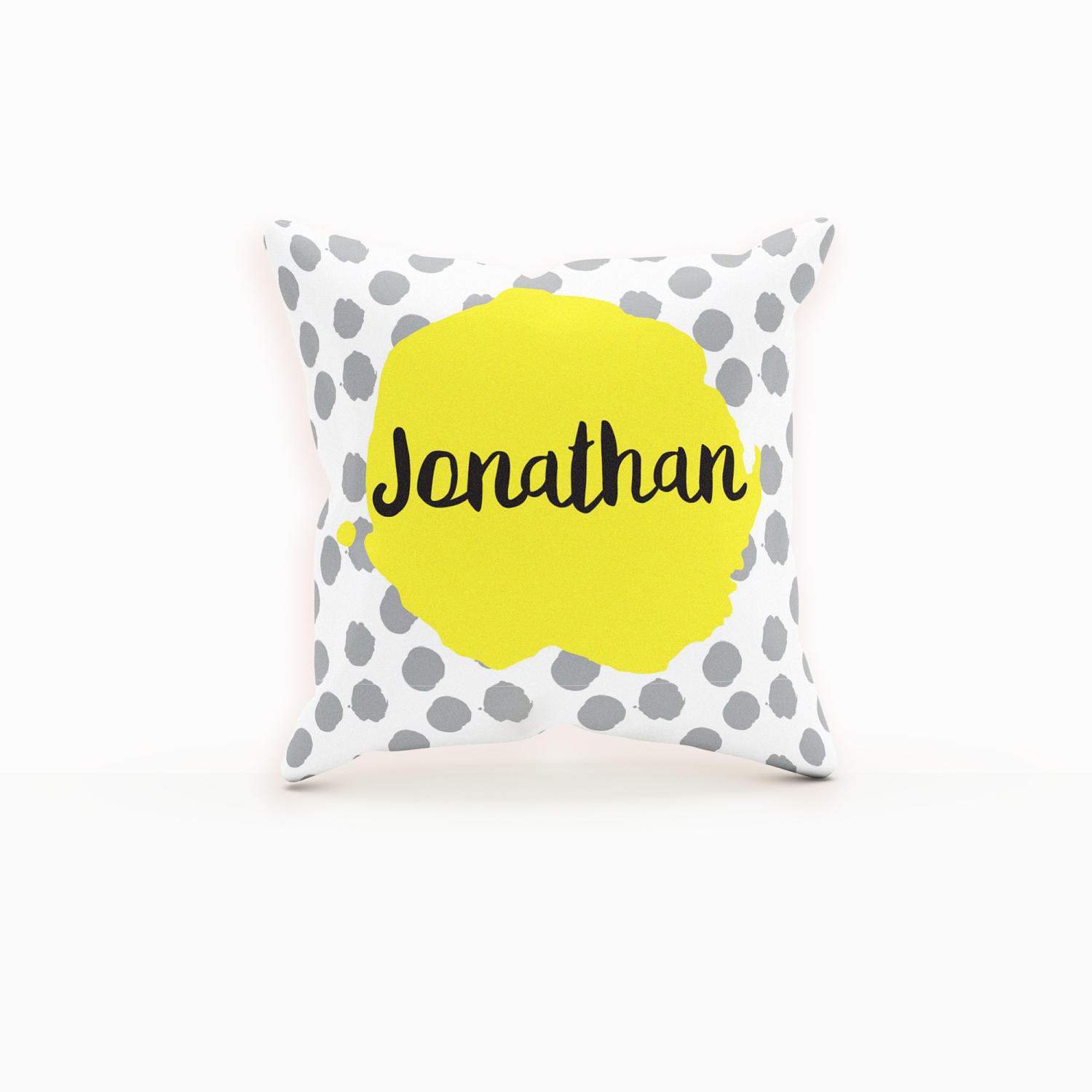 Personalized Throw Pillow, Yellow And Grey, Dots, Cushion Cover