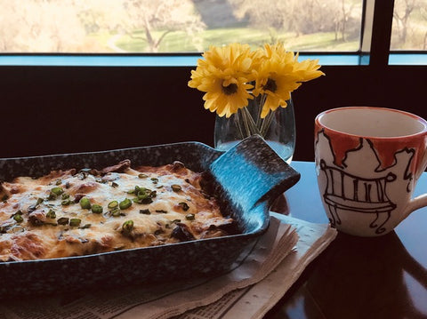 fritatta in a ceramic baking dish from Modigliani