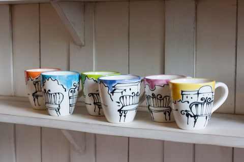 Modern and colorful ceramic mugs