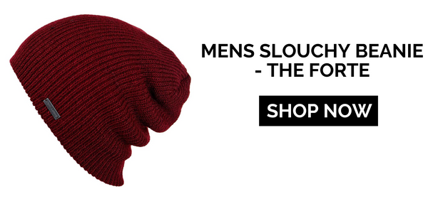 Maroon slouchy beanie with shop now button