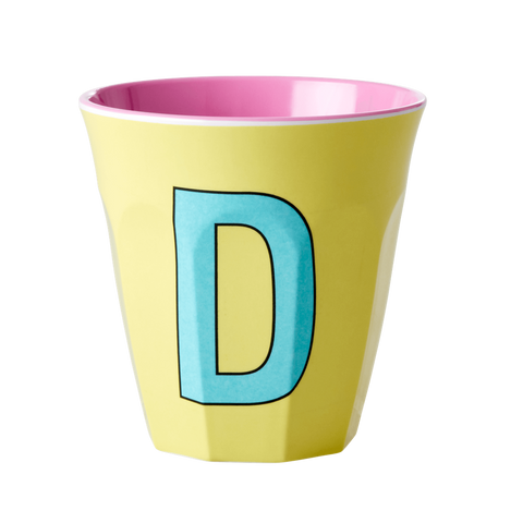 Melamine Cup with Letter D Print - Soft Yellow Two Tone - Medium