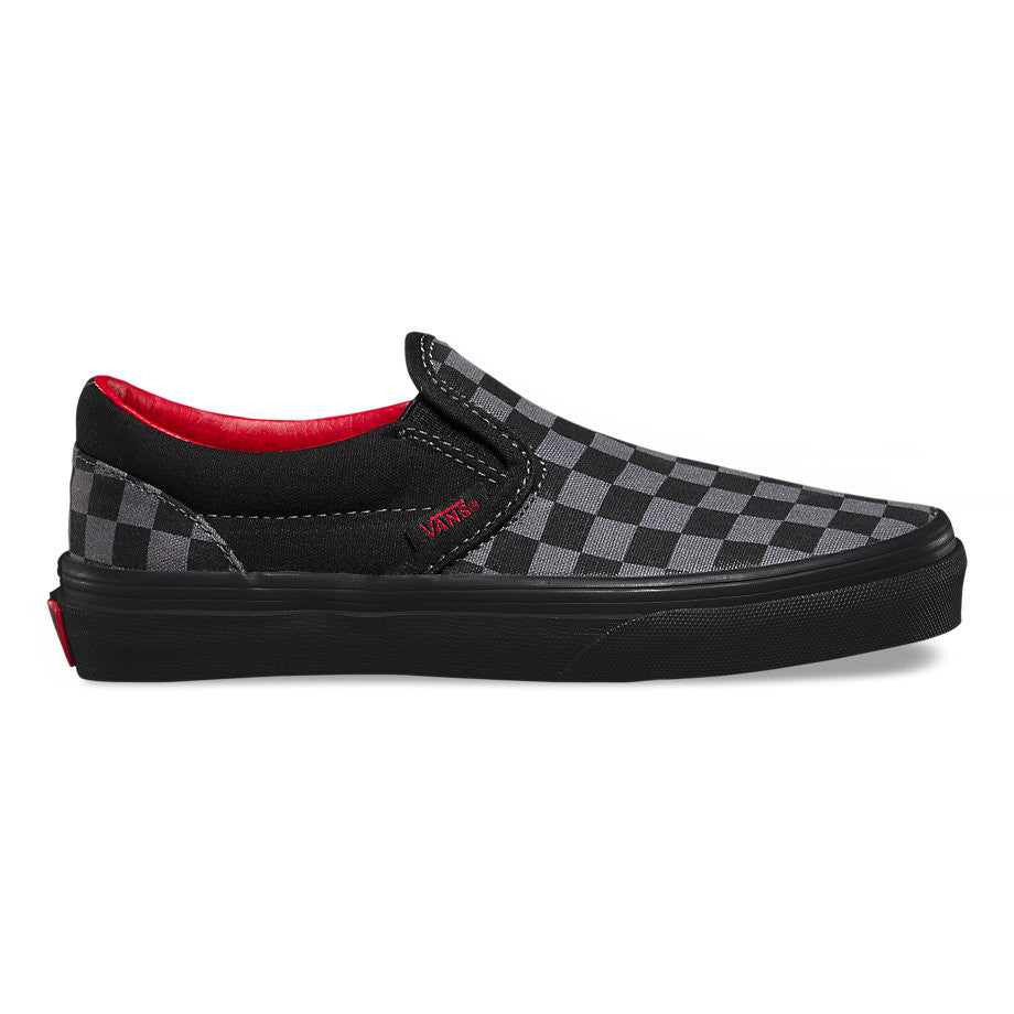 black and red checkered slip on vans