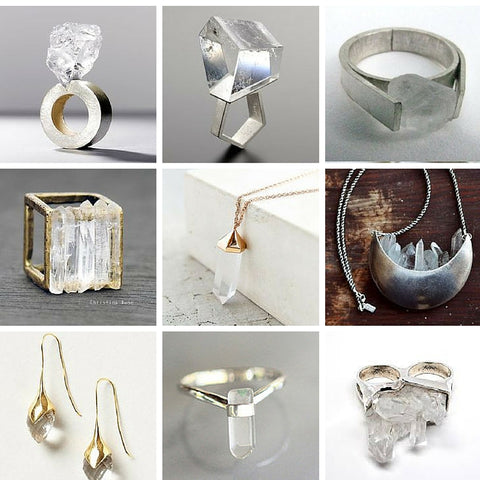 crystal quartz jewellery - rings, earrings and necklaces